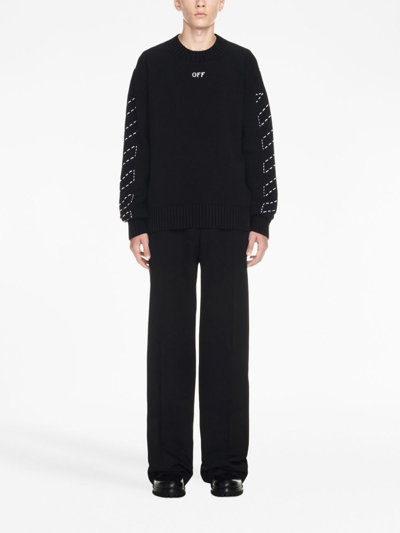 Off-white Regular Fit Jersey With Distinctive Logo And Textured Detailing In Black