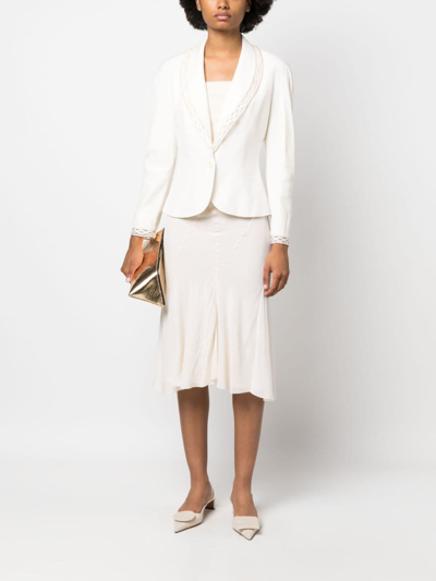Pre-owned Dior 1990s  Trimmed Detail Shawl Lapels Blazer In Neutrals