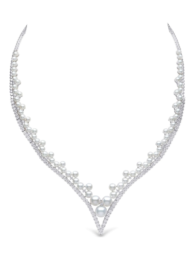 Shop Yoko London 18kt White Gold Raindrop Akoya Pearl And Diamond Necklace In 7