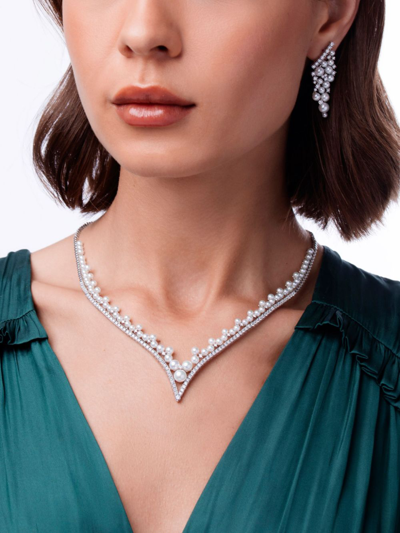 Shop Yoko London 18kt White Gold Raindrop Akoya Pearl And Diamond Necklace In 7