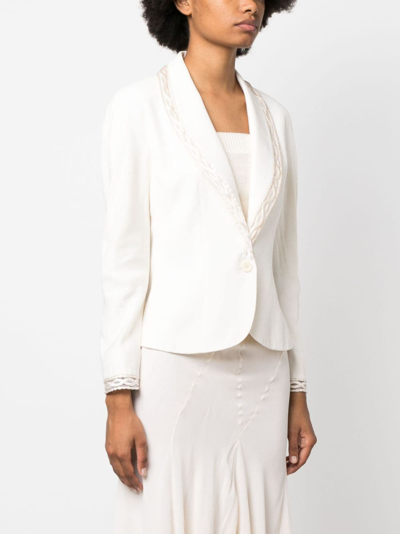 Pre-owned Dior 1990s  Trimmed Detail Shawl Lapels Blazer In Neutrals