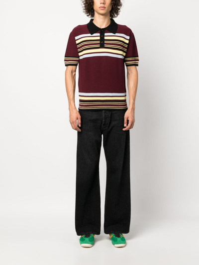 Shop Wales Bonner Wander Striped Wool Polo Shirt In Red