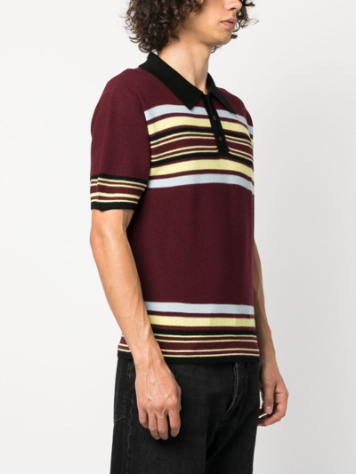 Shop Wales Bonner Wander Striped Wool Polo Shirt In Red