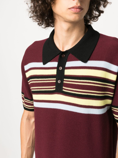 Shop Wales Bonner Wander Striped Wool Polo Shirt In Red