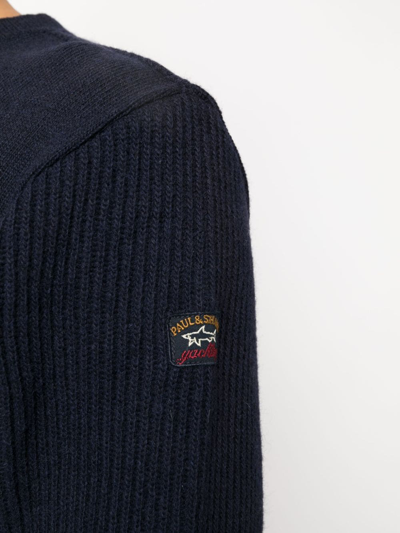 Shop Paul & Shark Logo-embroidered Crew-neck Jumper In Blue