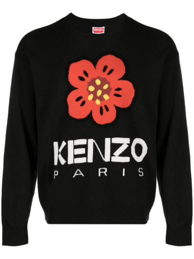 Shop Kenzo Boke Flower-motif Wool Jumper In Black