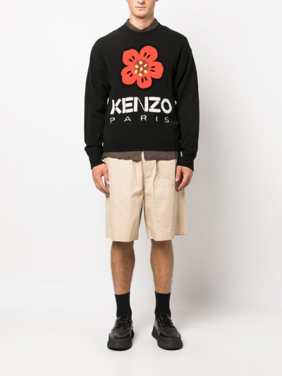 Shop Kenzo Boke Flower-motif Wool Jumper In Black