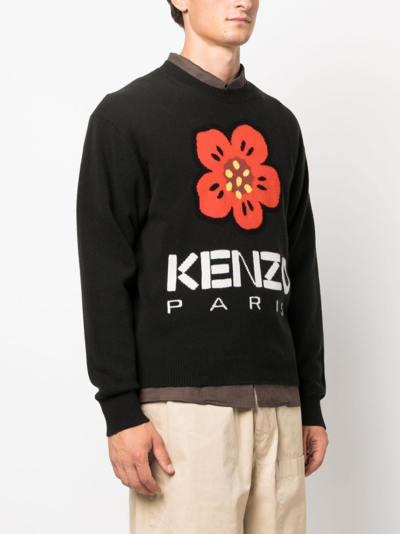 Shop Kenzo Boke Flower-motif Wool Jumper In Black