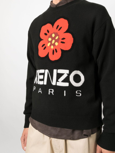 Shop Kenzo Boke Flower-motif Wool Jumper In Black