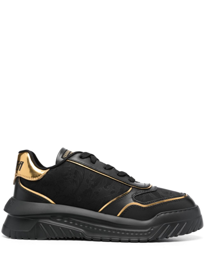Shop Versace Odissea Chunky Leather Sneakers In Black