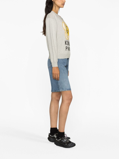 Kenzo Tiger Academy Wool And Cotton Sweater In Grey