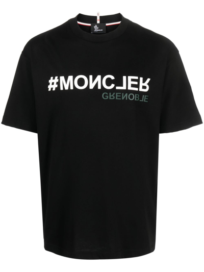 Shop Moncler Day-namic Logo-print Cotton T-shirt In Black