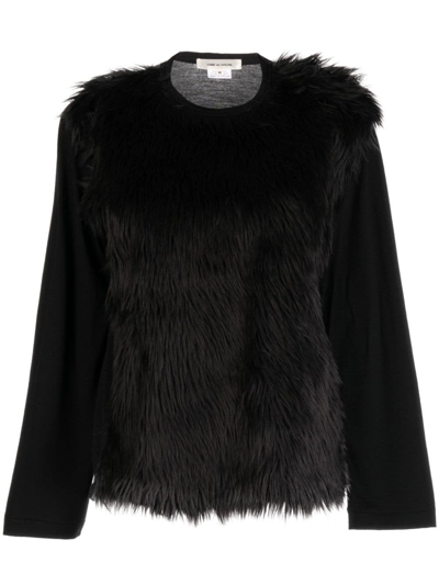 Shop Comme Des Garçons Fur-detailing Long-sleeve T-shirt In Black