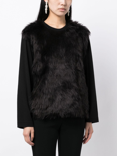 Shop Comme Des Garçons Fur-detailing Long-sleeve T-shirt In Black