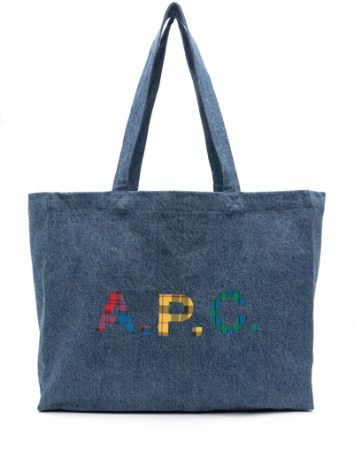 Shop Apc Diane Logo-print Denim Tote Bag In Blue