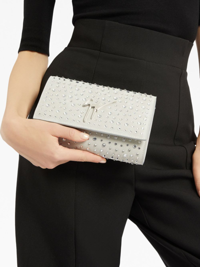 Shop Giuseppe Zanotti Cleopatra Crystal-embellished Clutch Bag In Grey