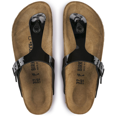 Shop Birkenstock Women Gizeh Birko-flor Patent Sandals In Black Patent