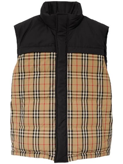 Shop Burberry Mens Check Panel Reversible Gilet In Archive Beige Ip Chk