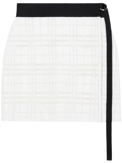 Shop Burberry Women Check Technical Cotton Wrap Skirt In White