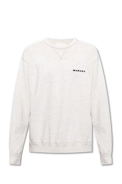 Shop Isabel Marant Logo Embroidered Straight Hem Sweatshirt In Beige