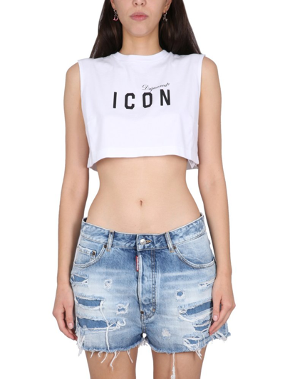 Shop Dsquared2 Icon Logo Printed Cropped Tank Top In White