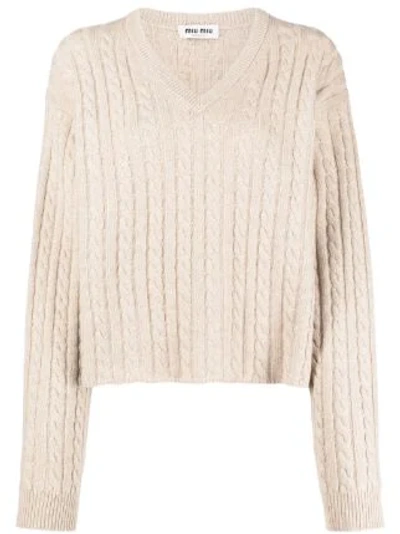 Shop Miu Miu Women Cashmere V Neck Sweater In F0a08 Calce