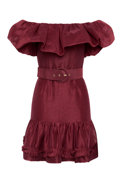 Shop Rebecca Vallance Bordeaux Off Shoulder Mini Dress