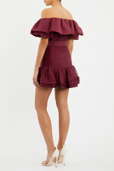 Shop Rebecca Vallance Bordeaux Off Shoulder Mini Dress