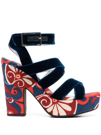 Shop La Doublej Medal 140mm Floral-print Sandals In Blau