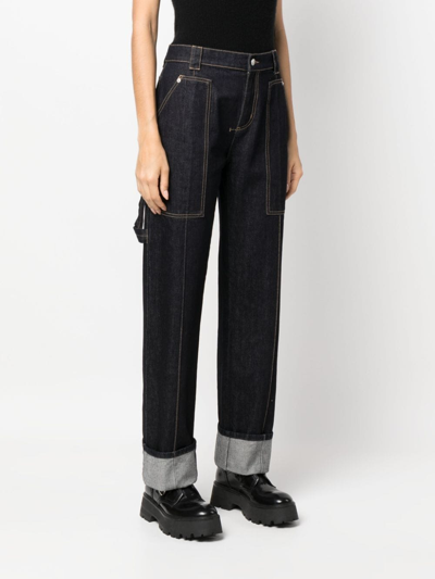 Shop Alexander Mcqueen Turn-up Straight-leg Jeans In Blau