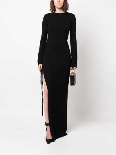 Saint Laurent Side-slit Wool Maxi Dress In Schwarz