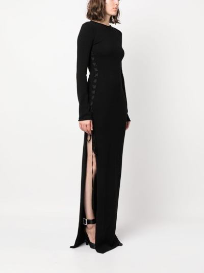 Saint Laurent Side-slit Wool Maxi Dress In Schwarz