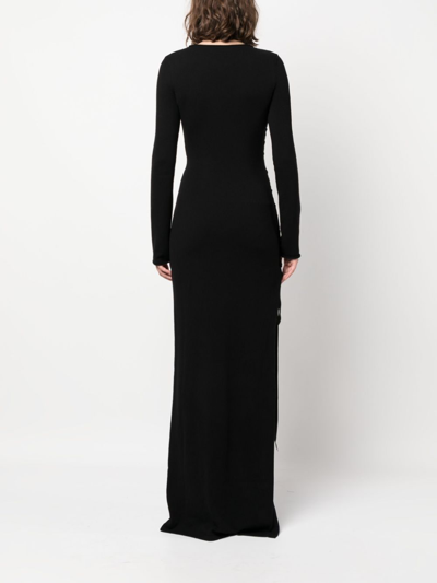 Saint Laurent Side-slit Wool Maxi Dress In Schwarz