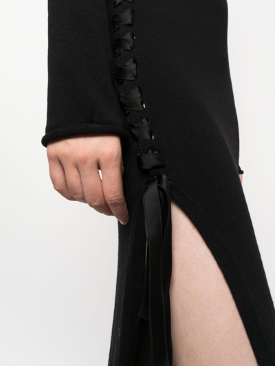 Saint Laurent Side-slit Wool Maxi Dress In Schwarz