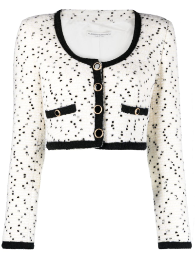 Shop Alessandra Rich Polka-dot Cropped Tweed Jacket In Weiss