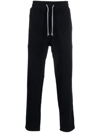 Brunello Cucinelli Black Cotton Blend Straight-leg Trousers In Schwarz