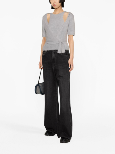 Ganni Layered Brushed-effect Knitted Cardigan In Grau