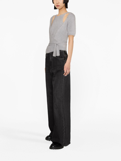 Ganni Layered Brushed-effect Knitted Cardigan In Grau