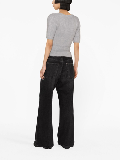 Ganni Layered Brushed-effect Knitted Cardigan In Grau