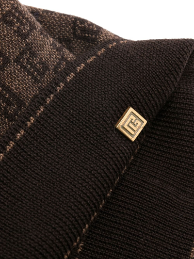 Shop Balmain Monogram-jacquard Wool Beanie In Braun