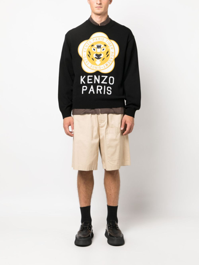 Shop Kenzo Logo-patch Wool-cotton Jumper In Schwarz