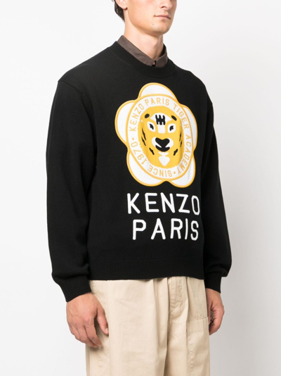 Shop Kenzo Logo-patch Wool-cotton Jumper In Schwarz
