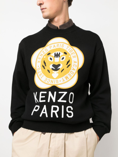 Shop Kenzo Logo-patch Wool-cotton Jumper In Schwarz