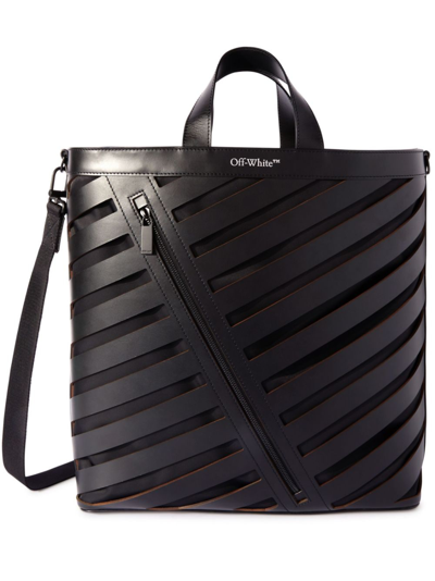 Shop Off-white Diag Cut-out Leather Tote Bag In Black
