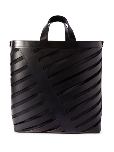 Shop Off-white Diag Cut-out Leather Tote Bag In Black