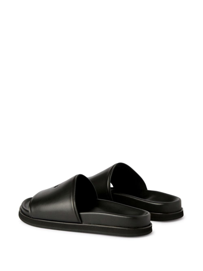 Shop Off-white Cloud Stamp Leather Sliders In Black