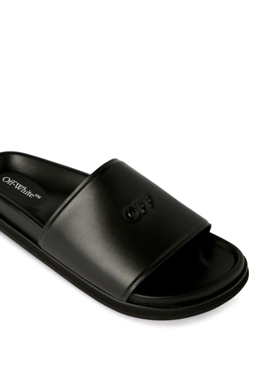 Shop Off-white Cloud Stamp Leather Sliders In Black