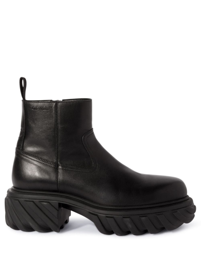 Shop Off-white Exploration Motor Leather Ankle Boots In Black