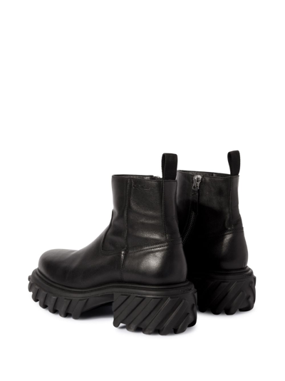 Off-white Chunky Sole Leather Boots With Elastic Side Panels In Black