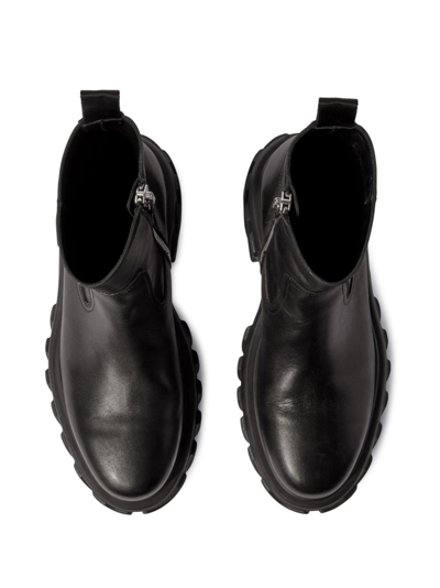 Off-white Chunky Sole Leather Boots With Elastic Side Panels In Black
